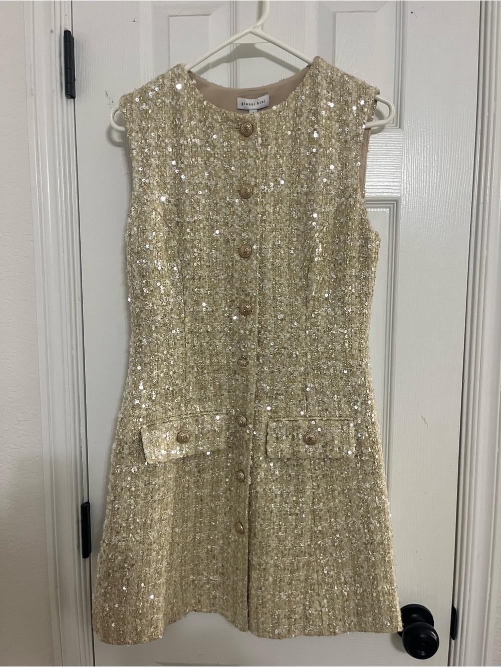 Gianni Bini Gold Sequin Tweed Sleeveless Dress